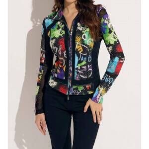NEW OOLALA print splatter zip scuba jacket in multicolor